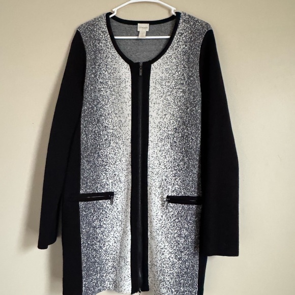 Chico's Black and white Knit Cardigan 100% Wool - Picture 8 of 9